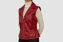 Women's Red Leather Biker Vest