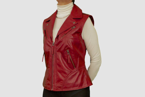 Women's Red Leather Biker Vest
