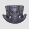 Silver Skulls Leather Top Hat