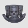 Silver Skulls Leather Top Hat
