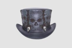 Silver Skulls Leather Top Hat