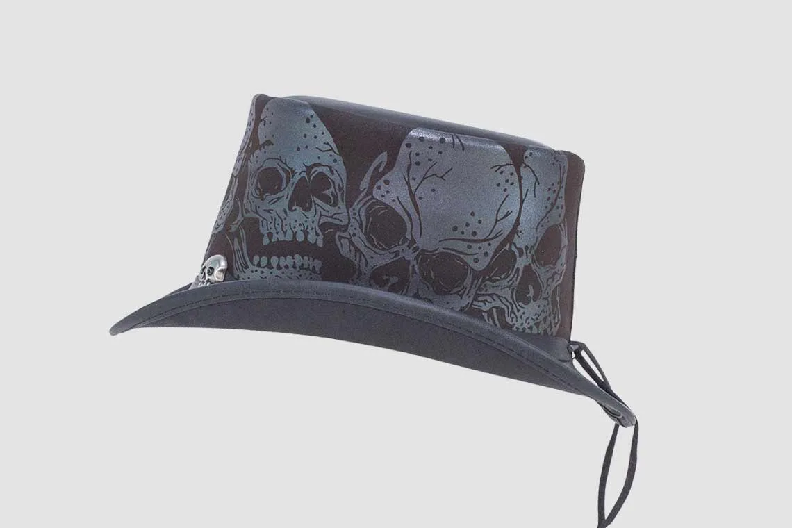 Silver Skulls Leather Top Hat | THBH4 - Image 3