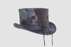 Alternative view of Silver Skulls Leather Top Hat | THBH4