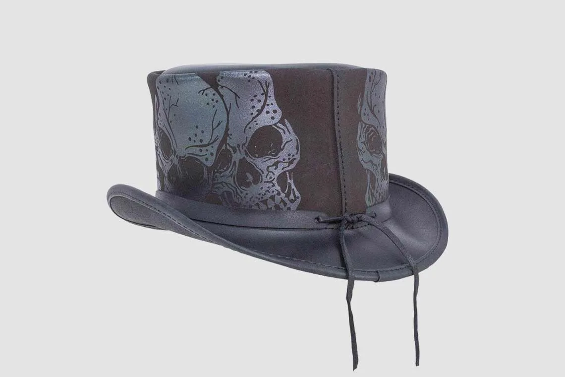 Silver Skulls Leather Top Hat | THBH4 - Image 2