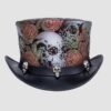 Printed Skulls And Roses Leather Top Hat