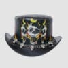Printed Hell Fire And Skulls Leather Top Hat