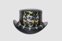 Printed Hell Fire And Skulls Leather Top Hat