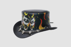 Alternative view of Printed Hell Fire And Skulls Leather Top Hat | THBH2