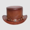 El Dorado Brown Leather Top Hat With Skull Band, TH112B