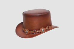 El Dorado Brown Leather Top Hat With Skull Band, TH112B