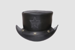 El Dorado Black Leather Top Hat With Stars Band,TH118