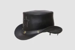 El Dorado Black Leather Top Hat With Stars Band,TH118