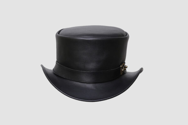 El Dorado Black Leather Top Hat With Lock Band,TH117