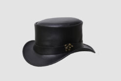 El Dorado Black Leather Top Hat With Lock Band,TH117