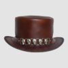 El Dorado Brown Leather Top Hat Five Skulls Band, TH114B