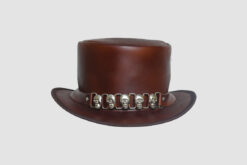 El Dorado Brown Leather Top Hat Five Skulls Band, TH114B