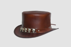 El Dorado Brown Leather Top Hat Five Skulls Band, TH114B