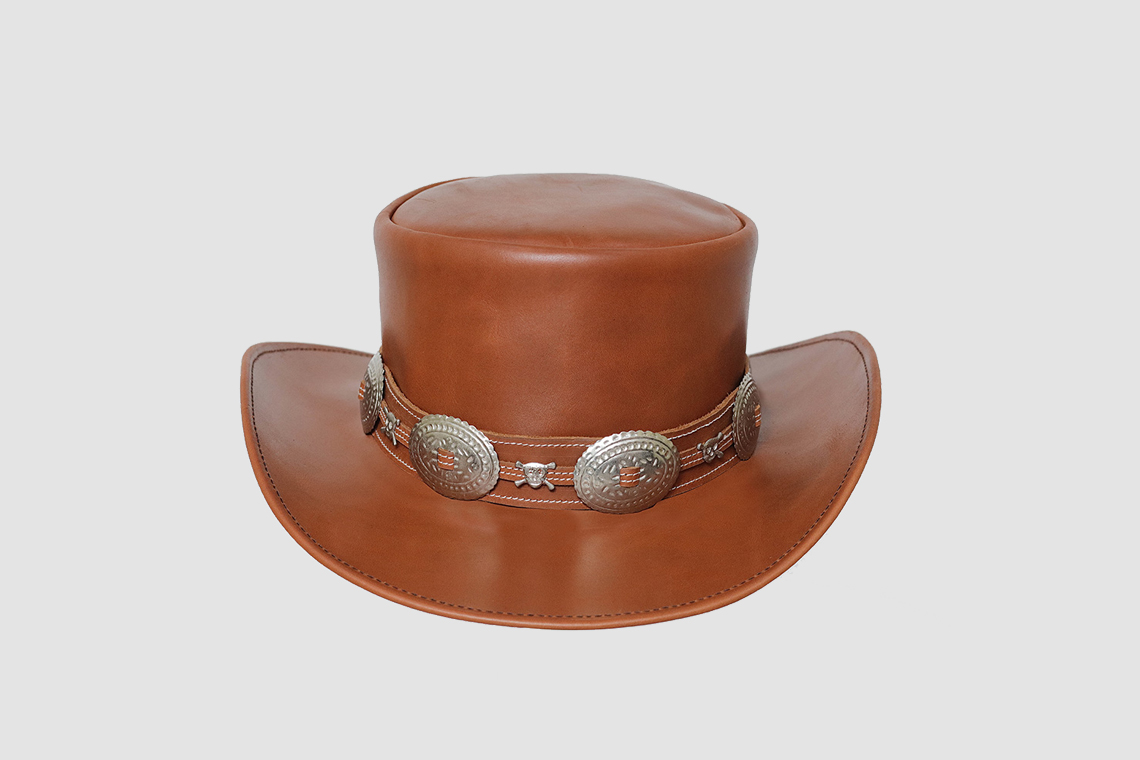 El Dorado Brown Leather Top Hat With Concho Band, TH112