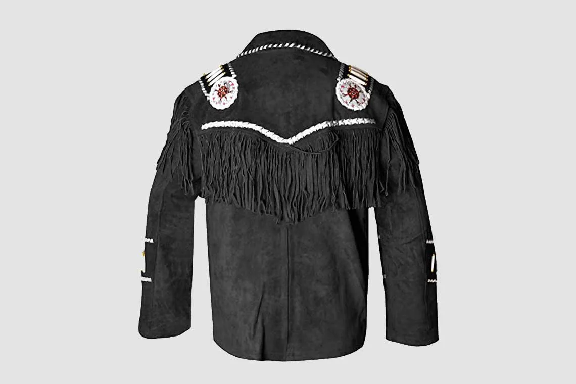 Men's Midnight Mesa Fringe Suede Leather Jacket with Whipstitch Trim - Image 2