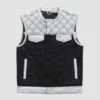 Men’s white and black leather vest with contrast diamond stitching