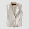 Women's White Leather Biker Vest