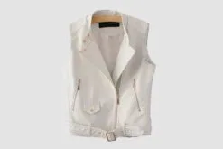 Women's White Leather Biker Vest