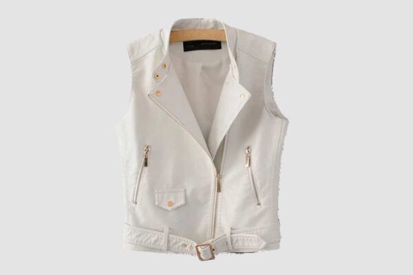 Women's White Leather Biker Vest
