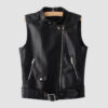 Women's Black Leather Biker Vest