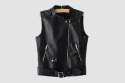 Women's Black Leather Biker Vest