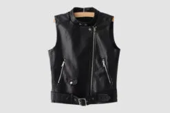 Women's Black Leather Biker Vest