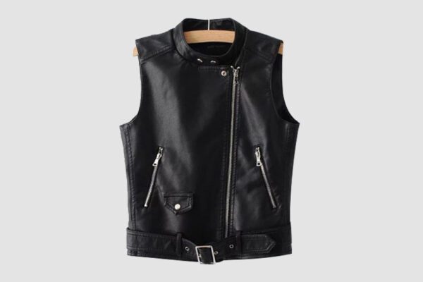 Women's Black Leather Biker Vest