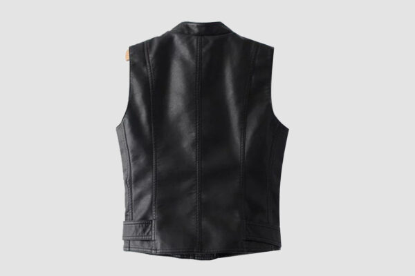Women's Black Leather Biker Vest