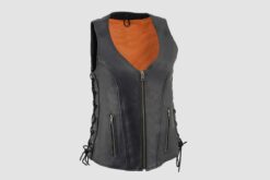 Women's Motorcycle Leather Vest With Side Laces