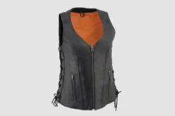 Women's Motorcycle Leather Vest With Side Laces