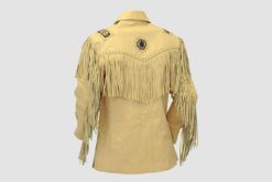 Men's Western Cowboy Yellow Leather Beaded Jacket With Fringes, MWLJ1Y 2