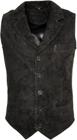 Black Suede Vest With Notch Collar Biker Vest Motorcycle Vest, SUV15