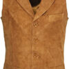 Brown Suede biker Vest With Notch Collar
