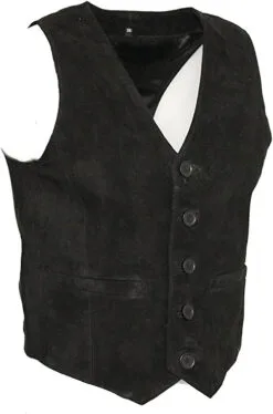 Black Suede Vest With V-Neck Biker Vest Motorcycle Vest, SUV14