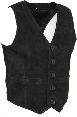 Black Suede Vest With V-Neck Biker Vest Motorcycle Vest, SUV14