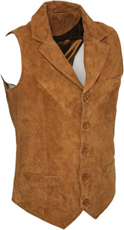 Brown Suede Vest With Notch Collar Biker Vest Motorcycle Vest, SUV12
