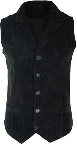 Black Suede Vest With Notch Collar Biker Vest Motorcycle Vest, SUV15