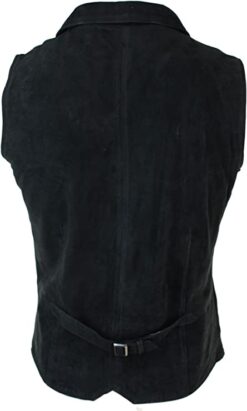 Black Suede Vest With Notch Collar Biker Vest Motorcycle Vest, SUV15