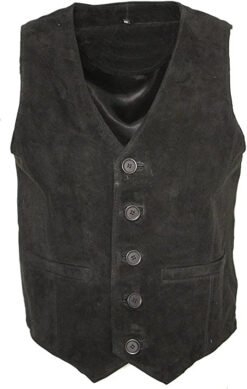 Black Suede Vest With V-Neck Biker Vest Motorcycle Vest, SUV14
