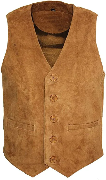 Brown Suede Vest With V-Neck Biker Vest Motorcycle Vest, SUV11