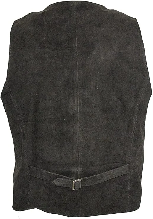 Black Suede Vest With V-Neck Biker Vest Motorcycle Vest, SUV14