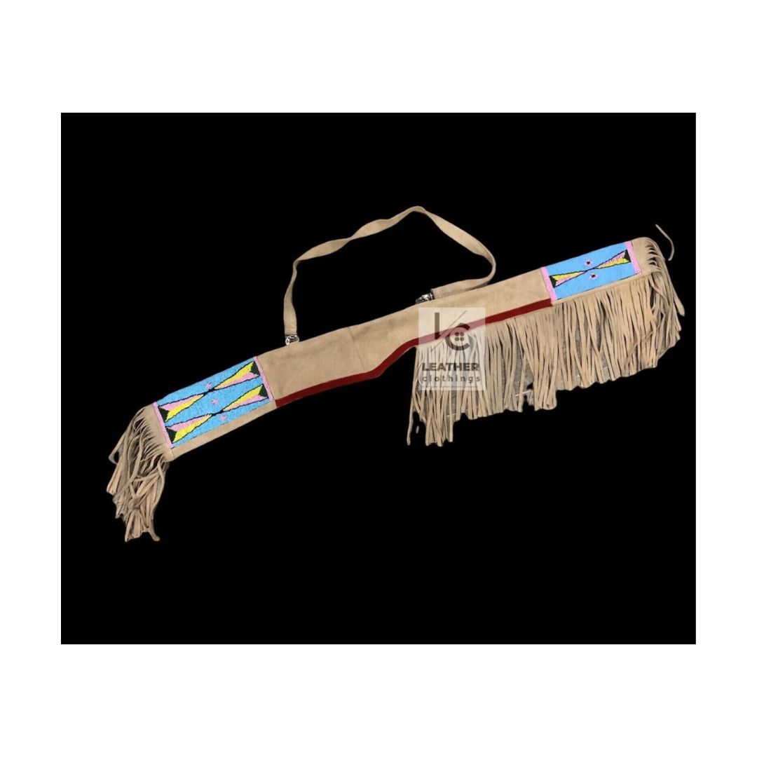 Beaded Southwestern Plains-Style Fringed Suede Cover- GC36