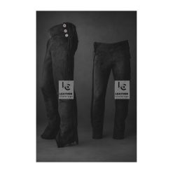 Black Leather Fringes Pant - Black Suede Leather Pant