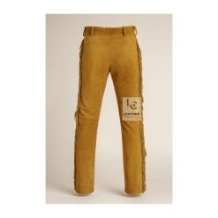 Brown Suede Leather Western Pant With Beads And Fringe MSP23B