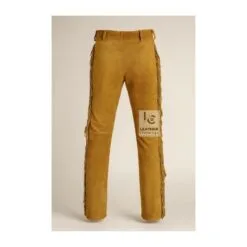 Brown Suede Leather Western Pant With Beads And Fringe MSP23B