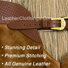 Men Brown Suede Chap With Fringes Cowboy Chap leggings, MSCH3A